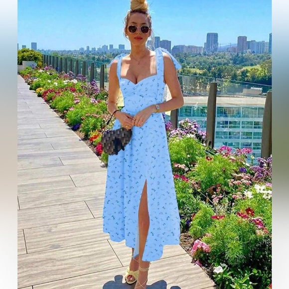 Blue Floral Dress with Bow Straps - Picture 3 of 3